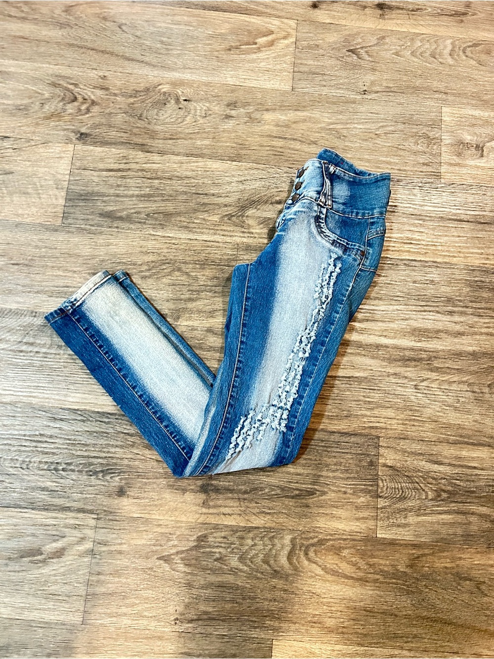 Women's Light Blue Straight Leg Distressed Jeans